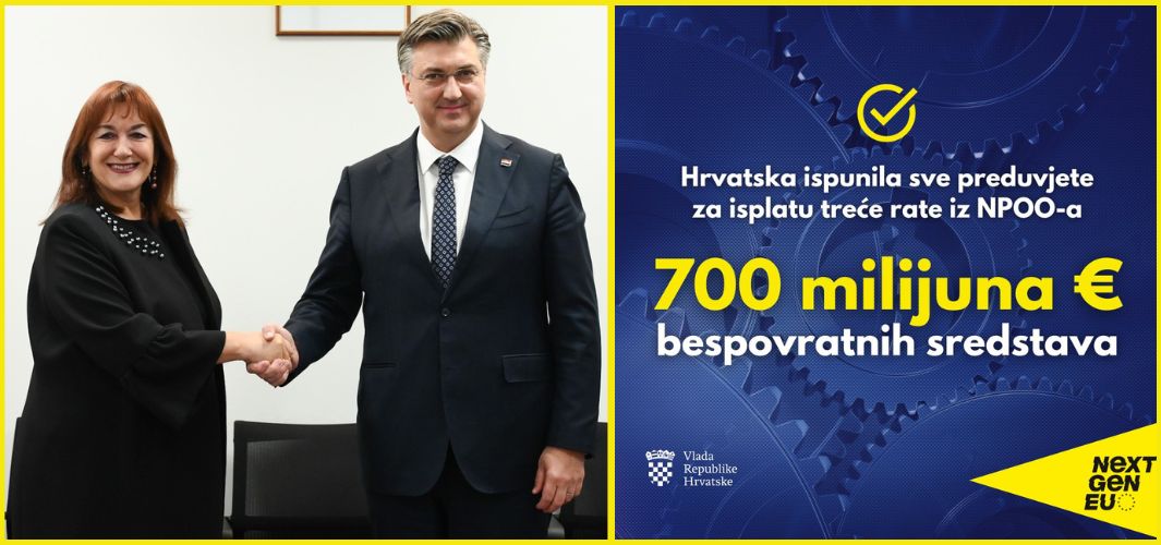 Hrvatskoj isplaćena 3. rata iz Nacionalnog plana oporavka i otpornosti - u iznosu od 700 milijuna eura!